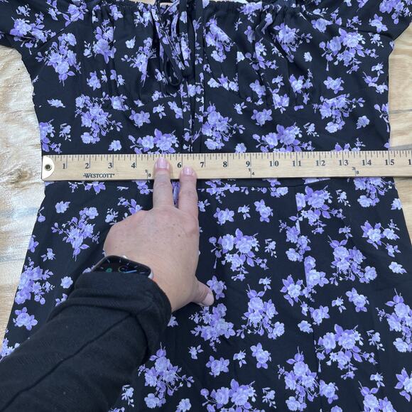 Y2K Milkmaid Babydoll Midi Dress Women's Large Black Floral Whimsigoth Fairy - Picture 11 of 14